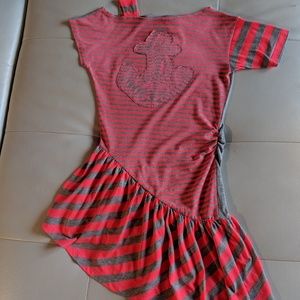Girl's 7/8 Harajuku Mini Pink Gray stripe Dress